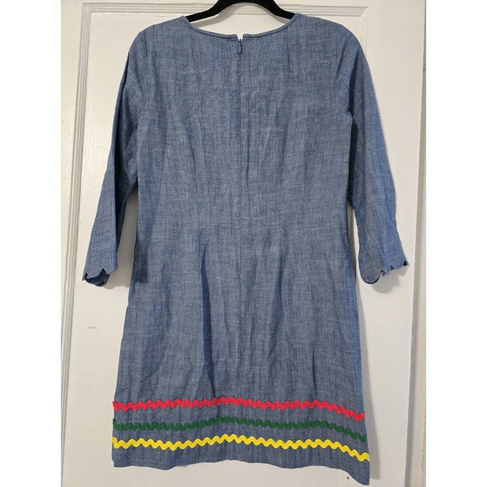 J.CREW Shift Dress Women Size 0 Blue Denim 100% Cotton V Neck Back Zip Pullover - Picture 2 of 6